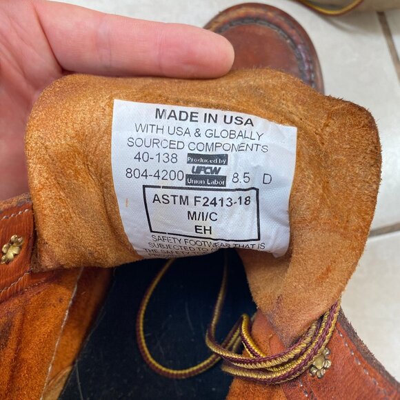 Thorogood ASTM Safety Steel Toe Wedge Sole Tobacco Color 6" Boot Size 8.5 US Men - Picture 3 of 10